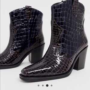 ASOS premium leather cowboy boots in croc